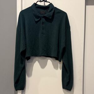 Dark Green Cropped Polo Sweater